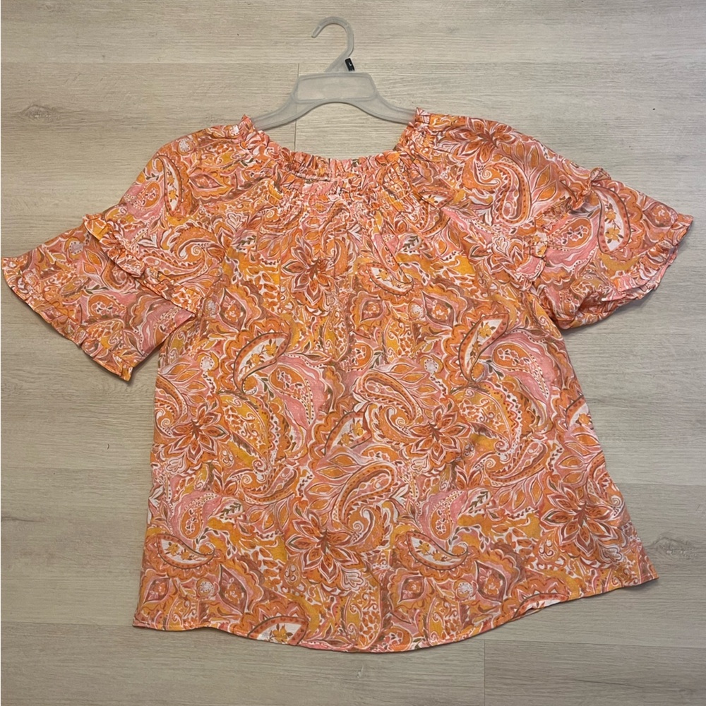 Nanette Lepore Orange Pink Ruffled Cap Sleeve Blouse